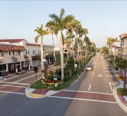 aerial of downtown venice shops and restaurants